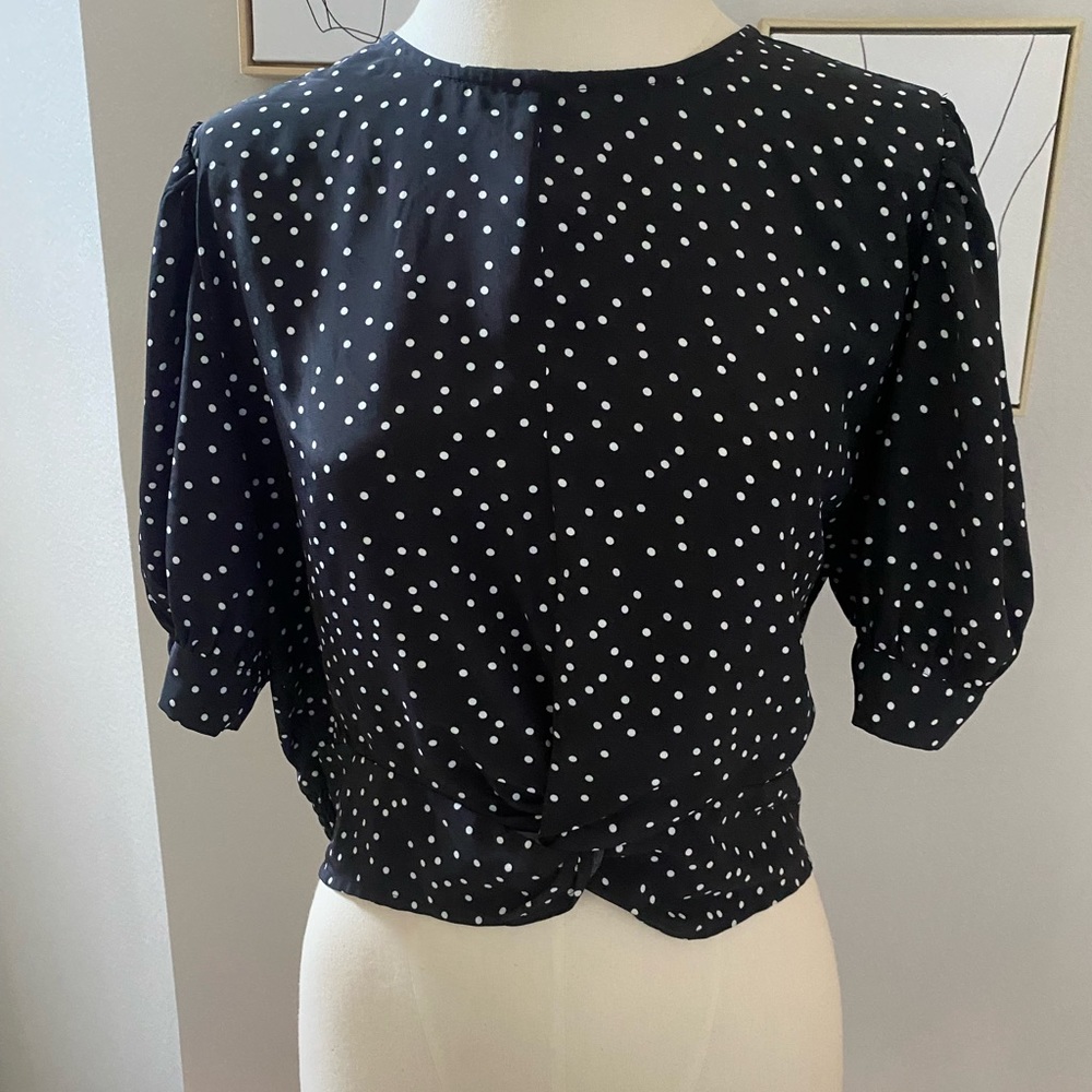 Abound polka dot knot front puff sleeve top size XL